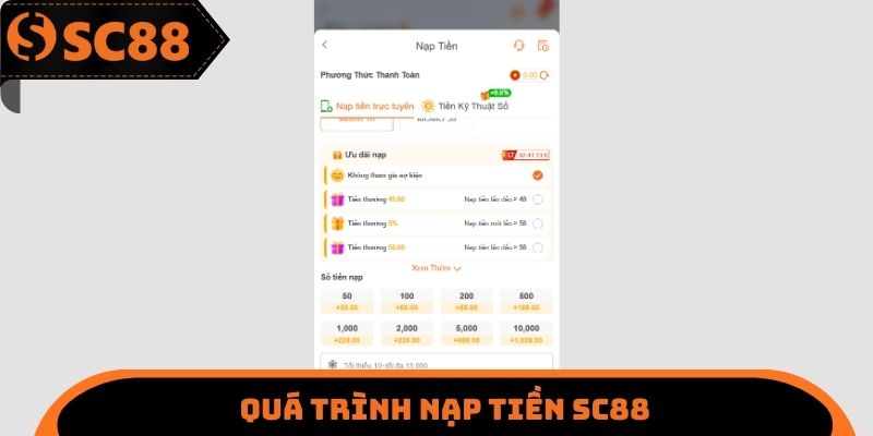 Quá trình nạp tiền SC88
